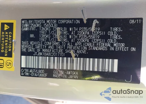 2012 Lexus Rx 350 из США, поврежденный, VIN JTJBK1BA8C2017701